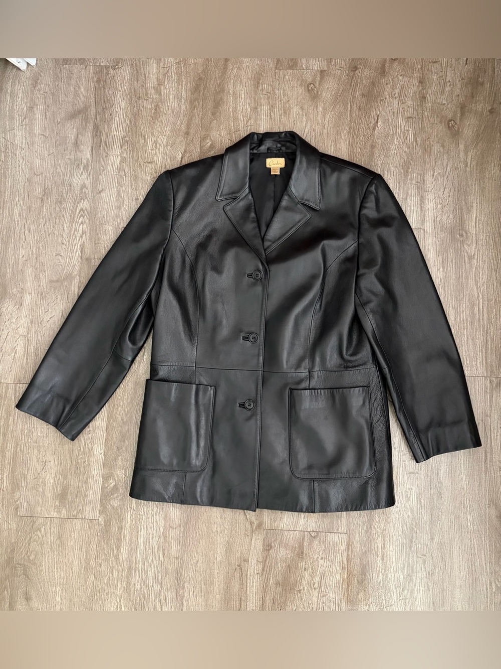 Vintage Caslon 100% Genuine Lambskin Leather Blazer Lined Black Petite Large